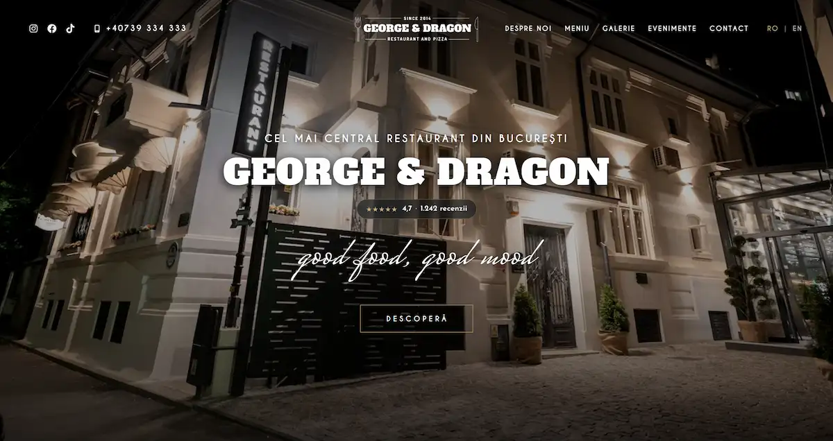 Site web Restaurant George & Dragon București - web design restaurant realizat de Bucurica Geacomino